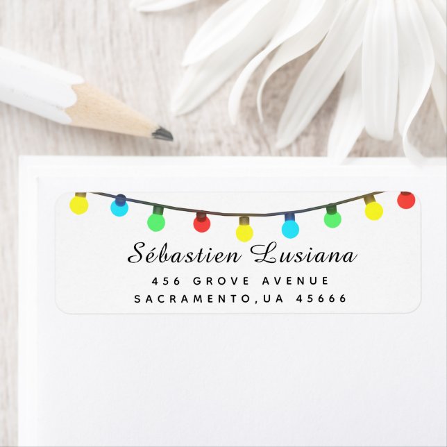 String of Christmas Light Bulbs Return Address Label (Insitu)