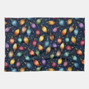 String Of Colorful Christmas Lights Tea Towel