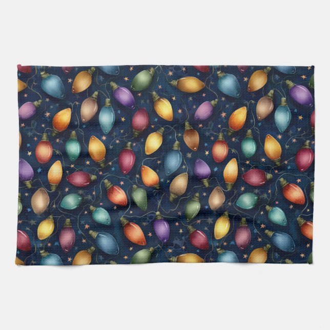 String Of Colorful Christmas Lights  Tea Towel (Horizontal)