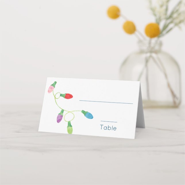 String of Colourful Christmas Lights  Wedding Place Card (Front)