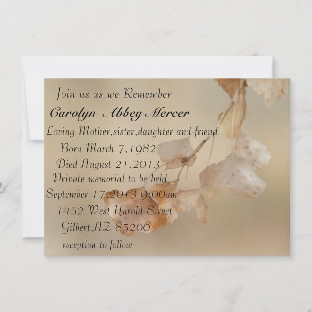 String of golden leaves invitation (Front)