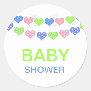 String of Hearts Baby Shower Classic Round Sticker