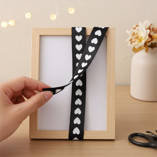 String of Hearts in Black and White Ribbon Satin Ribbon