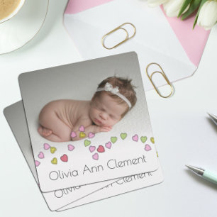 String of Hearts Photo Birth Announcement