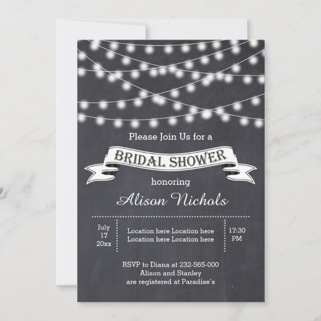 String of lights & banner wedding bridal shower invitation (Front)