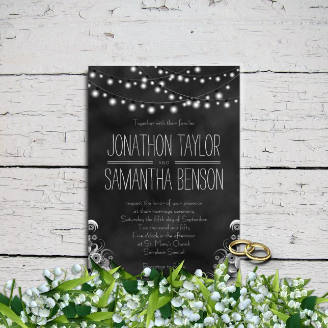 String Of Lights Black Chalkboard Wedding Invites (Creator Uploaded)