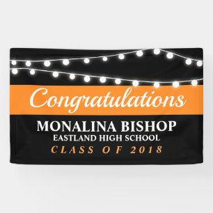 String Of Lights   Black Orange Graduate Banner