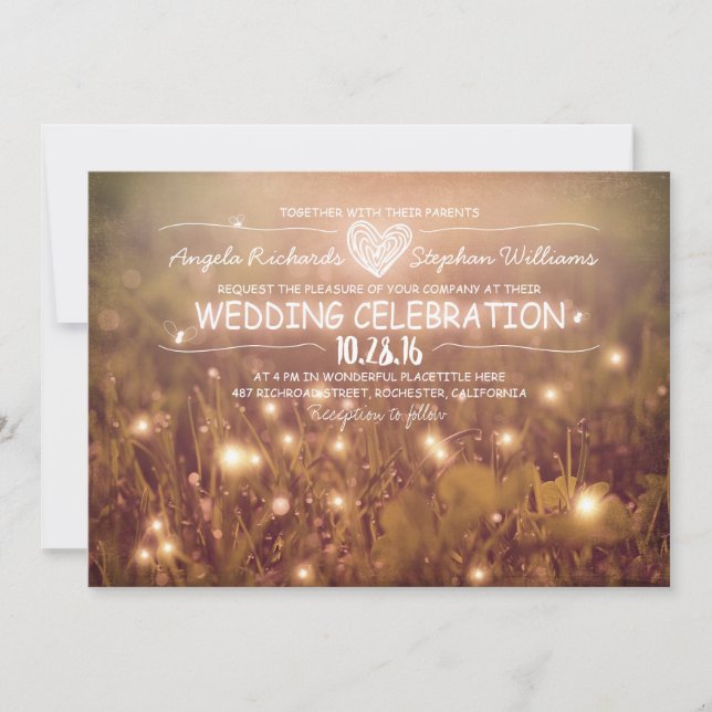 string of lights blush rustic wedding invitation (Front)