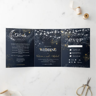 String of lights Celestial Star Night Sky Tri-Fold Invitation