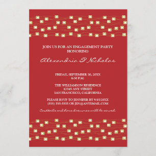 String of Lights Engagement Party Invitation (red)