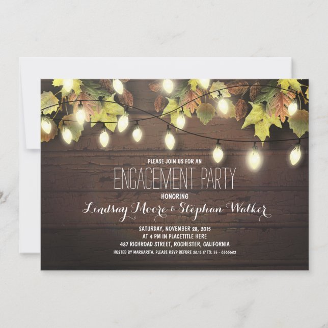 string of lights fall engagement party invitation (Front)