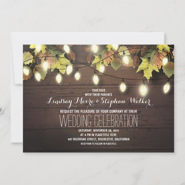 string of lights fall wedding invitation (Front)
