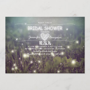 string of lights fireflies rustic bridal shower invitation