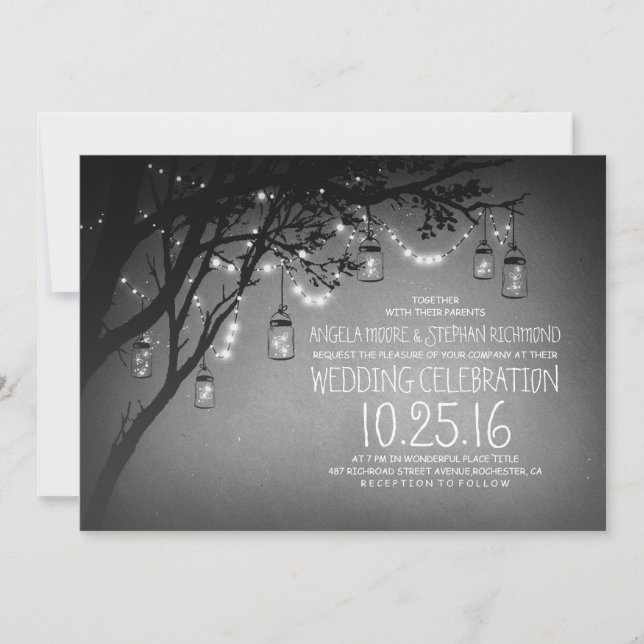 string of lights mason jars vintage wedding invitation (Front)