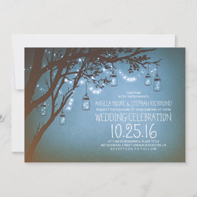 string of lights mason jars vintage wedding invitation (Front)