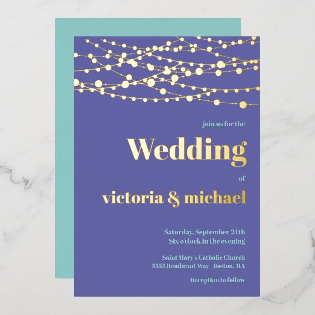 String of Lights Modern Wedding Foil Invitation (Front/Back)