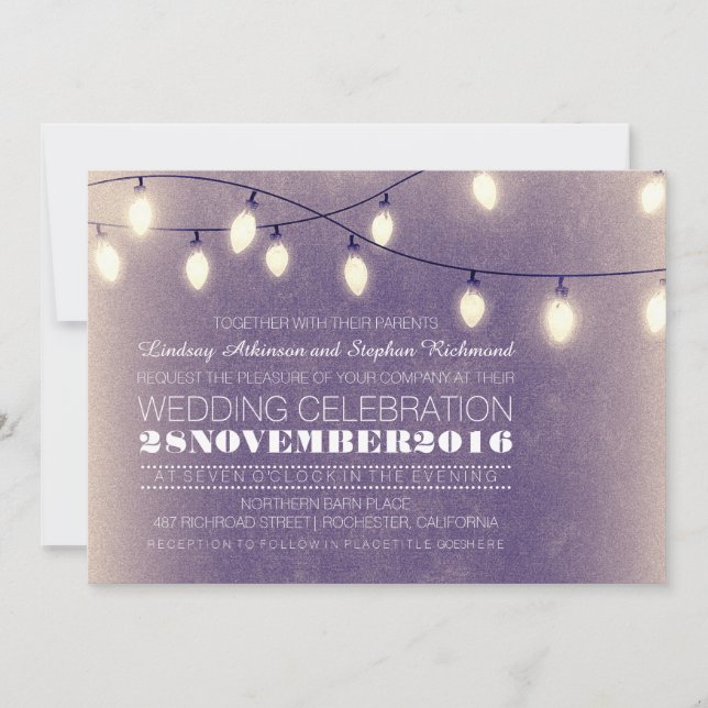 string of lights modern wedding invitations (Front)