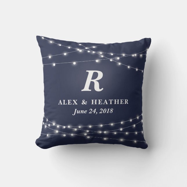 String of Lights Monogram Personalised Wedding Day Cushion (Front)