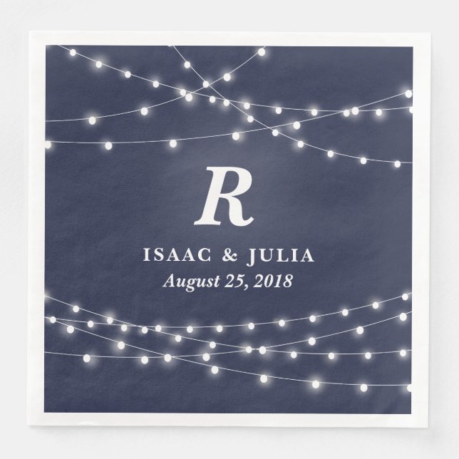 String of Lights Monogram Personalised Wedding Day Napkin (Front)