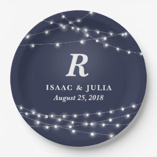 String of Lights Monogram Wedding Day Personalised Paper Plate