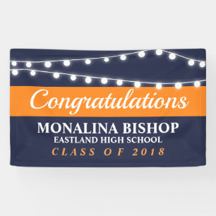 String Of Lights   Navy Blue Orange Graduate Banner