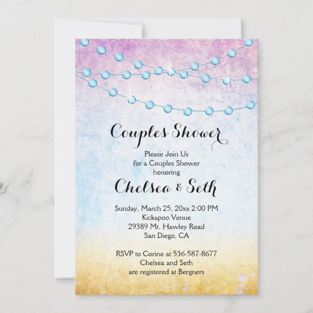 String of Lights on a Grungy Beach Sunset Invitation (Front)
