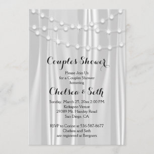 String of Lights on White Satin Couple's Shower Invitation