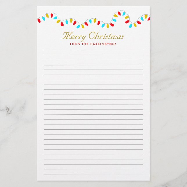 String of Lights Personal Christmas Writing Paper (Front)
