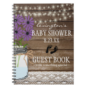 String Of Lights Purple Baby Shower Guestbook   Notebook