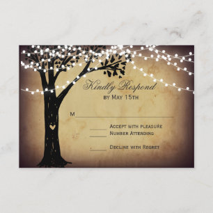 String of Lights Rustic Oak Tree Wedding RSVP Card