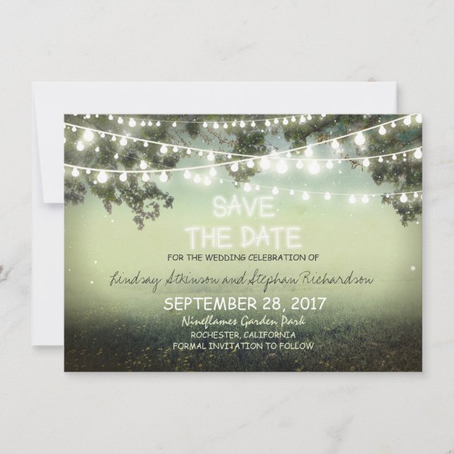 string of lights rustic SAVE THE DATE FLAT CARDS (Front)