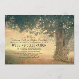 string of lights rustic tree wedding invitation