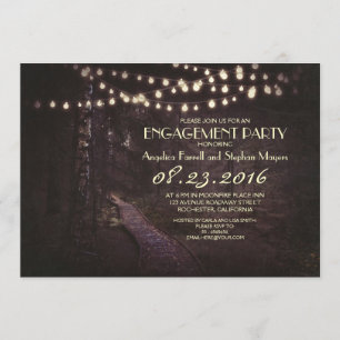 string of lights rustic trees engagement party invitation