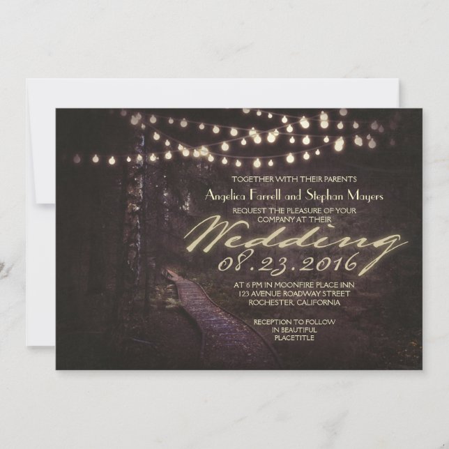 string of lights rustic trees wedding invitation (Front)