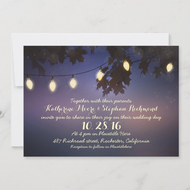 string of lights rustic wedding invitation (Front)