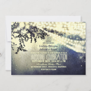 string of lights rustic wedding invitation