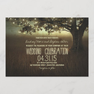 string of lights rustic wedding invitation
