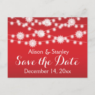 String of lights, snowflake wedding Save the Date Announcement Postcard