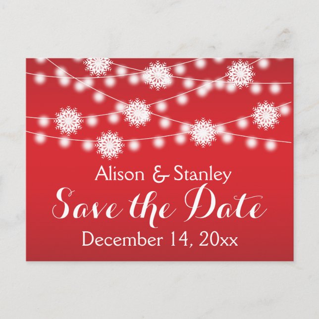 String of lights, snowflake wedding Save the Date Announcement Postcard (Front)