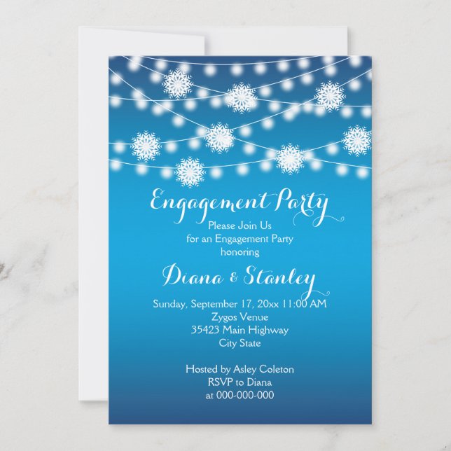 String of lights snowflakes wedding engagement invitation (Front)
