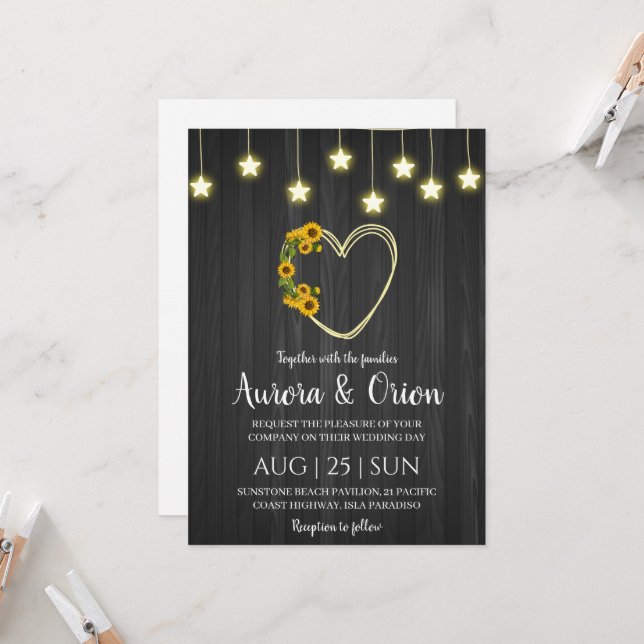 string of lights sunflower wedding invitations (Front/Back In Situ)