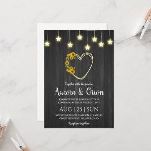 string of lights sunflower wedding invitations