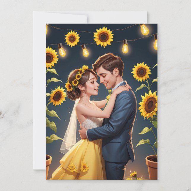 string of lights sunflower wedding invitations (Front)