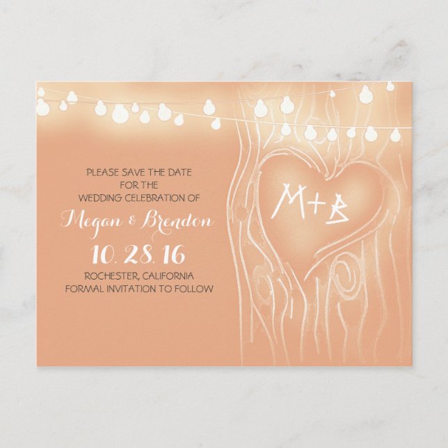 String of lights tree save the date postcards (Front)