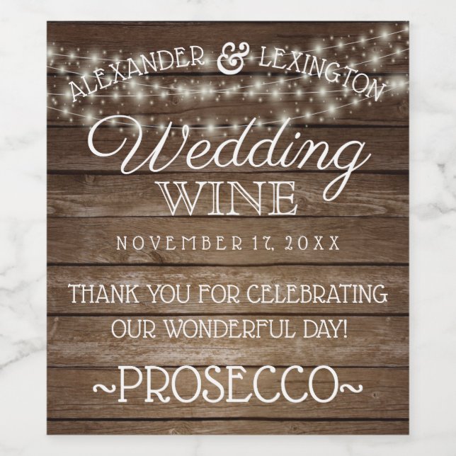 String Of Lights Wedding Sparkling Wine or Wine Label (Single Label)
