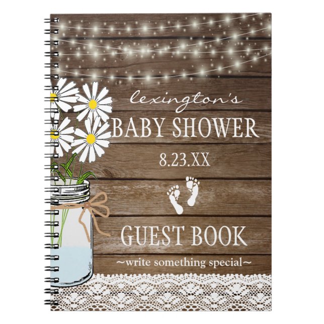 String Of Lights White  Baby Shower Guestbook | Notebook (Front)