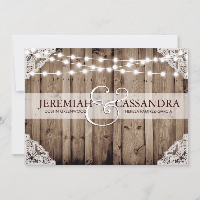 String of Lights - White Lace Wedding Invitation (Front)