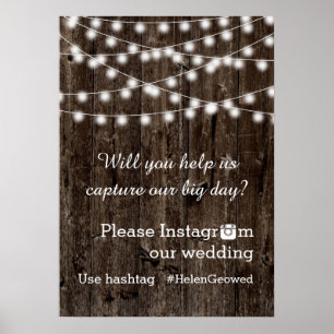 String of lights with Instagram hashtag wedding Poster