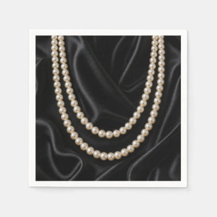 String of Pearls on Black Silk Napkin