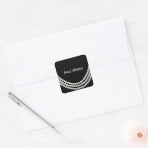 string of pearls on black square sticker